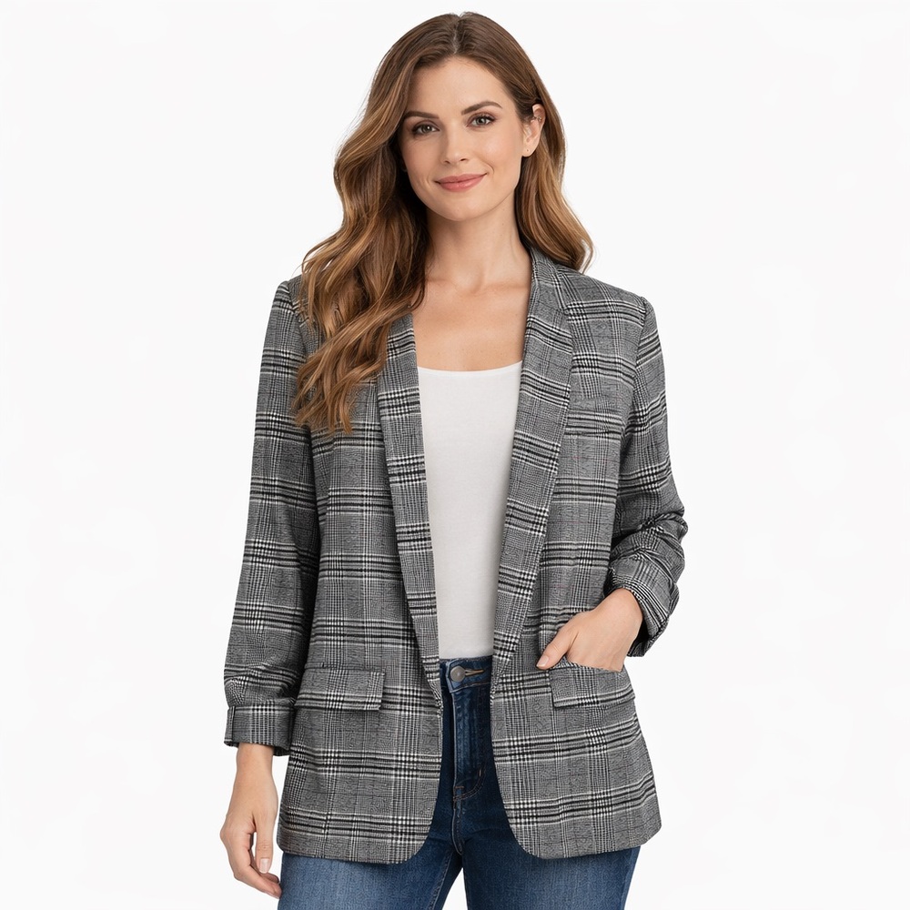 NWT Candie’s‎ Plaid Jacket Coat Blazer Suit Separate Women’s Size M White/Black